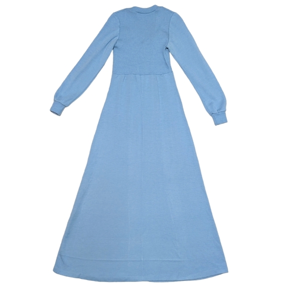 Vintage 70's Hubba Hubba Women's 7/8 Cerulean Blue Long-Sleeve Maxi Knit Dress - Picture 3 of 11